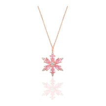 Gümüş Rose Pembe Taşlı Kar Tanesi Kolye