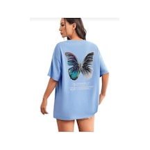 Kozia Outdoors Kadın Butterfly Baskılı Bisiklet Yaka Tişört Bebe Mavi Bebe Mavi