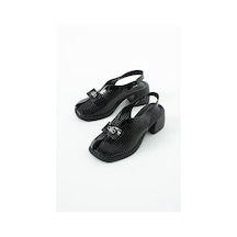 Dericia Shoes Allone Hakiki Deri Kadın Günlük Rahat Topuklu Sandalet Siyah
