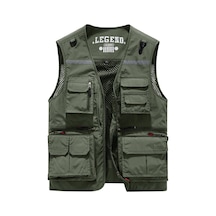 Erkek Yeşil Örgü Çok Cepli Yelek