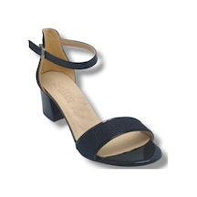 Selfie 4270-26 Simli Rugan Tek Bant Orta Topuk Büyük Numara Fashion Kadın Sandalet 5,5cm 41-43 Siyah