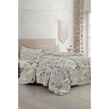 King Size Gri Sarı Güller Lüks Çift Kişilik Pamuk Saten Nevresim Takımı 220x240cm, Monohome44343 Çok Renkli