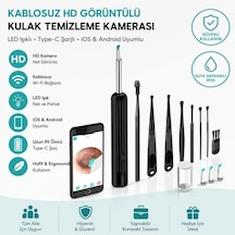 Siyah Kablosuz Hd Görüntülü Kulak Temizleme Kamerası, Led Işıklı Type-c Şarjlı İos Ve Android Uyumlu