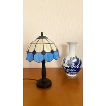 Yüceeller El Yapımı Vitray Retro Barok Abajur Masa Lambası Mavi