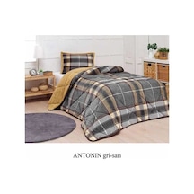 Comforter Tek Kişilik Yorgan Seti Kareli Koyu Gri-sarı 220x240 Renkli