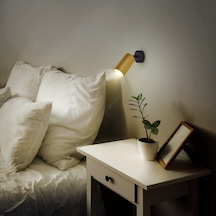 Rıolight Modern Yatak Başı Mafsallı Mareketli Mat Altın Mat Gold Başlık Tekli Led Spot Ampül Dahil Siyah