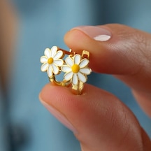 925 Ayar Papatya Gold Gümüş Küpe