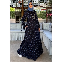 Rabia Şamlı Gül Mavi Çiçekli Elbise Normal