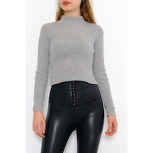 Yarım Balıkçı Crop Triko Gri - 885.1319. Furha D.l Çok Renkli