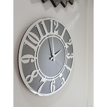 Ayna Denizi Silver Latin Smoked Model Gümüş Füme Renk 50 CM Dekoratif Aynalı Duvar Saati Gümüş