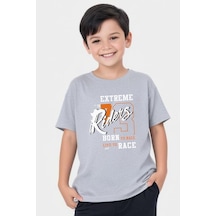 Panios Kids Extreme Riders Baskılı Erkek Çocuk Yuvarlak Yaka Kısa Kollu T-shirt Gri