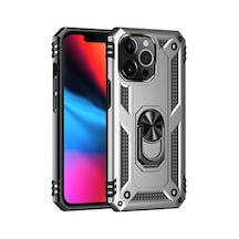İphone 14 Pro Kılıf Sofya Yüzüklü Silikon Kapak - Gümüş