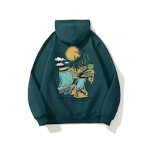 Medinenur Beach Baskılı Kapüşonlu Sweatshirt Yeşil