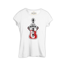 Let's Rock Red Guitar Beyaz Kadın Tshirt 001