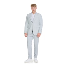 Hatemoğlu Mavi Slim Fit Sivri Yaka Keten Takım Elbise 33715 Mavi