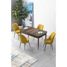 Canisa Concept Zen Serisi 80x132 Mdf Açılabilir Barok Ahşap Desen Masa Takımı Ve 4 Hardal Sandalye Barok Masa Sandalyeler Hardal Sarısı