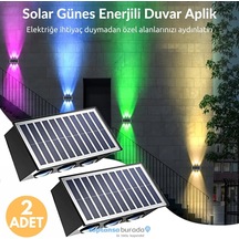 Technosmart 2adet Güneş Enerjili Çift Taraflı 6 Ledli Aplik Rgb Işık Duvar Lambası Bahçe Aydınlatma Diğer