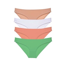4 Adet Süper Eko Set Likralı Kadın Slip Külot Ten Beyaz Pudra Yeş Çok Renkli