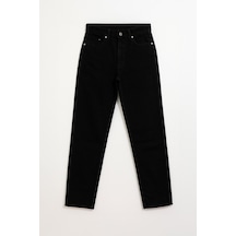 Kadın Yüksek Bel Mom Fit Siyah Jean Pantolon Siyah