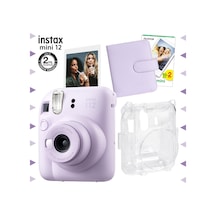 Fujifilm Instax Mini 12 Fotoğraf Makinesi + 20'lu Film + Kare Albüm + Şeffaf Kılıf Seti Lila