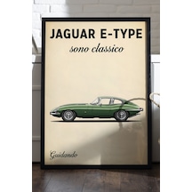 Jaguar E-type Siyah Ahşap Çerçeveli Poster, Dekoratif Araba Duvar Tablosu
