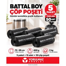 Battal Boy Çöp Poşeti 72x95 Cm 5 Paket, Toplam 50 Adet Her Paket 400 Gr, Toplam 2 Kg Ev, Ofis, Kafe Ve R
