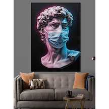 Ahşap Tablo Mavi Maskeli Baş David Heykeli