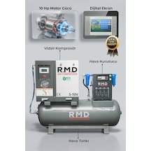 R.m.d Kompresör 10 Hp 500 Lt Depo Üstü İnvertörlü Vidalı Hava Kompresör Seti S-10v