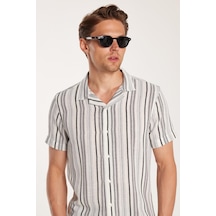 Tudors Erkek Slim Fit Dar Kesim Pamuklu Rahat Kullanım Çizgili Kısa Kollu Apaş Yaka Gömlek-33861 Çok Renkli