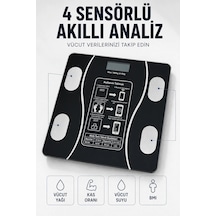 Bluetooth Akıllı Tartı 180 Kg Kapasiteli Vücut Yağ Kas Su Bmı Analizli Cam Baskül