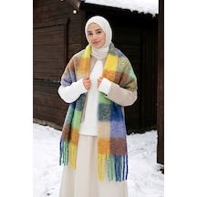 Remsa Püsküllü Buklet Atkı Şal 40x210 Cm 1256 Yeşil Renkli
