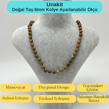 Yıldız Doğal Taş Unakit Doğal Taş 6 MM Makrome Kolye 45 CM - 55 CM Ayarlanabilir Yeşil