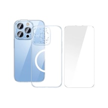 Baseus iPhone Uyumlu 15 Pro Crystal Serisi Manyetik Magsafe Silikon Kılıf + Tempered Ekran Koruyucu Set- 5775 Mh-hs7088-1251