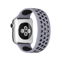 Apple Watch  Uyumlu  42mm Ayarlı Delikli Silikon Kordon - Gri-siyah