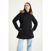 Barbora Kışlık Eldivenli Kapüşonlu Kürklü Kadın Şişme Mont Bt121siyah5 001