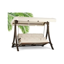 Comforte Ladin Ahşap Salıncak Dış Mekan Bahçe, Teras Salıncağı -krem Krem