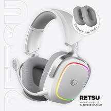 Retsu Kablosuz Oyuncu Kulaklığı, 2.4g + Bluetooth 5.3, 50 Mm Sürücü, Rgb Aydınlatma, Mikrofonlu, Protein Deri Ve Kumaş Earpad, Pc/ps4/ps5/mobil Beyaz/gri
