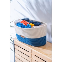 Home Beyond Oval Hasır Organizer - 33 Cm Beyaz/lacivert