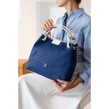 Just Polo Kadın Büyük Boy 2 Bölmeli Lüks El Ve Omuz Çantası Ebat : 28 X 32 Cm Lacivert - Kırmızı