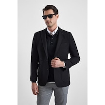 Süvari Siyah Slim Sivri Yaka Torba Cep 6 Drop Klasik Ceket Ct2021600433-s09