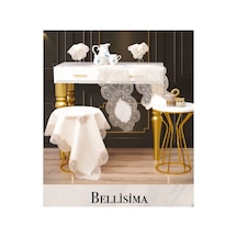 Salon Takımı 5 Parça Keten Dantelli Masa Örtüsü Runner Seti Bellisima Model No 800 -krem-kapiçino Çok Renkli