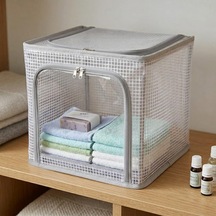 30x30x30 Cm Pvc Pencereli Çelik Destekli Raf Düzenleyici - Katlanabilir Modüler Kapaklı Dolap İçi Organizer Kutusu Çok Renkli