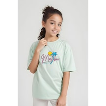 Fyk Kids Kız Çocuk Basic Malibu Baskılı T-shirt Mint Yeşili
