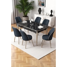 Canisa Nira Serisi 70x114 Mdf Siyah Mermer Desen Mutfak Masa Takımı 6 Antrasit Sandalye Krom Detay Masa Siyah Mermer Antrasit Sandalye Ayaklar Krom