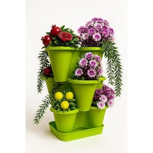 3 Katlı Şanslı Yonca Tasarımlı Dekoratif Saksı Seti, 26.5 X 26.5 Cm, Çiçek Ve Bitki Sebze Yetiştirme, Bahçe Salon Mutfak Saksı Seti Yeşil 001