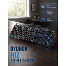 Profesyonel Oyuncu Klavye Mouse Seti Rgb Işıklı, Türkçe Q, Dpı Ayarlı, Dayanıklı Gövde Siyah