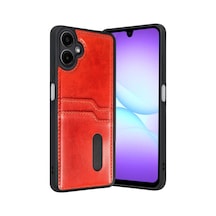 Samsung Galaxy A07 4g Uyumlu Sara Kartvizitli Deri Kılıf - Kırmızı