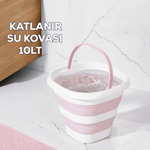 Porsima 1175-1 Damla Katlanabilir Silikon Su Kovası Pudra Beyaz Beyaz - Pembe