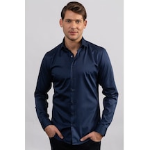 Tudors Slim Fit Koton Saten Premium Seri Erkek Gömlek-24024 Lacivert