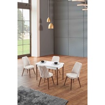 Morkese Home Consept Velvet Beyaz 70x110 Sabit 4 Sandalye Silinebilir Kumaş Mutfak Masası Takımı Yemek Masası Takımı Krem